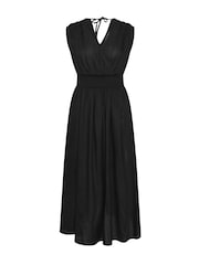 PixieGirl Petite Black Wrap Front Midi Dress - Image 5 of 5