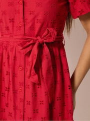 M&Co Red Petite Broderie Button Through Midi Dress - Image 4 of 5