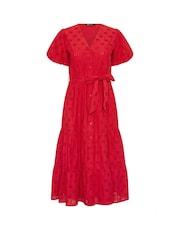 M&Co Red Petite Broderie Button Through Midi Dress - Image 5 of 5