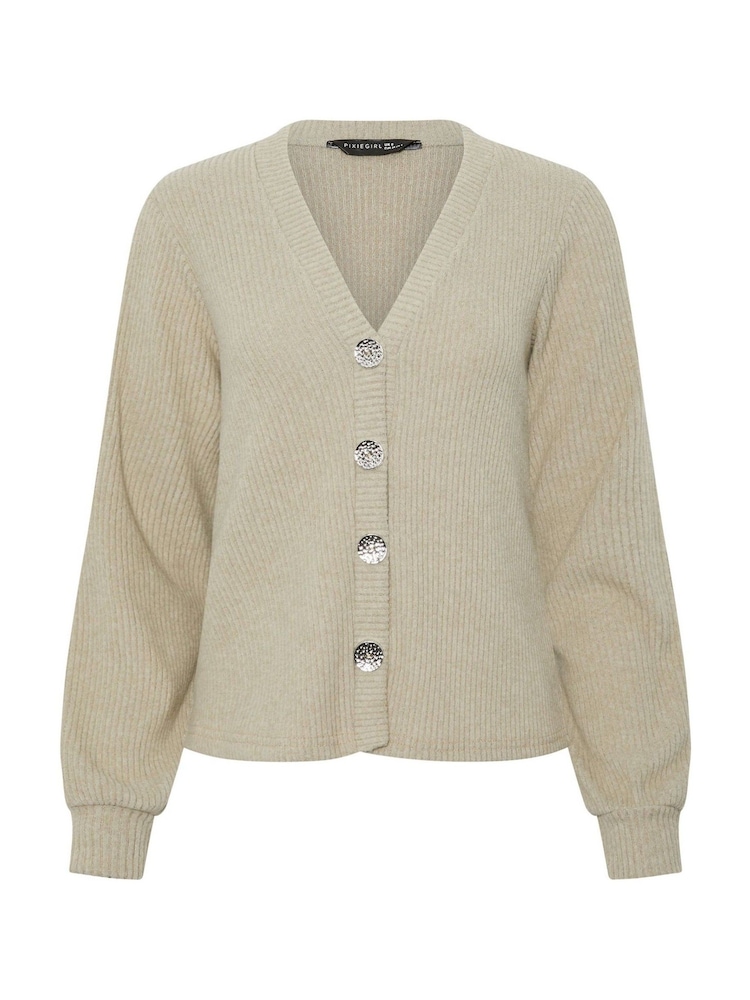 PixieGirl Petite Green Soft Touch Silver Button Cardigan - Image 5 of 5