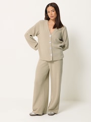 PixieGirl Petite Green Soft Touch Wide Leg Trousers - Image 1 of 5