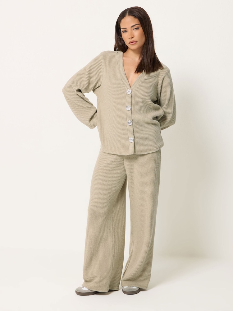 PixieGirl Petite Green Soft Touch Wide Leg Trousers - Image 1 of 5