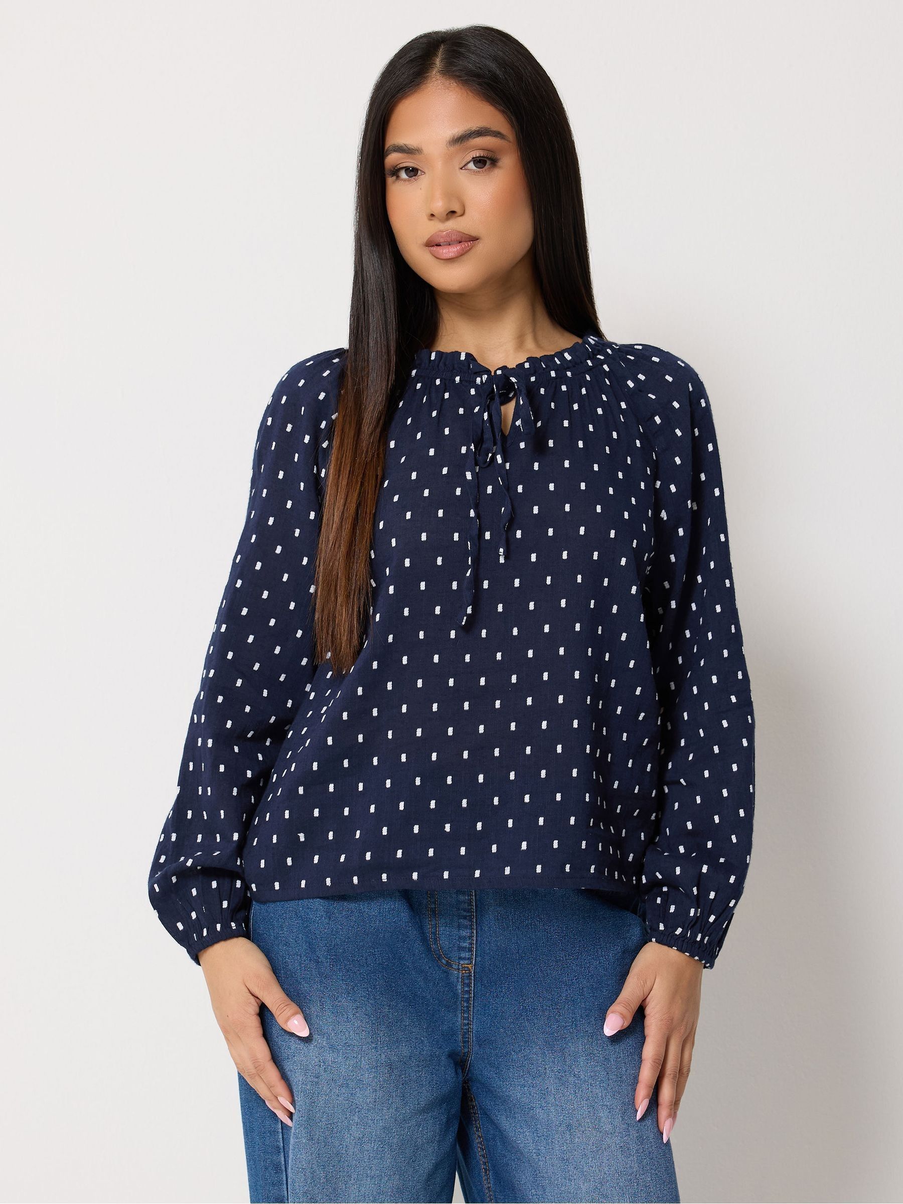 Buy M&Co Blue Petite Dobby Long Sleeve Tie Neck Blouse from Next USA