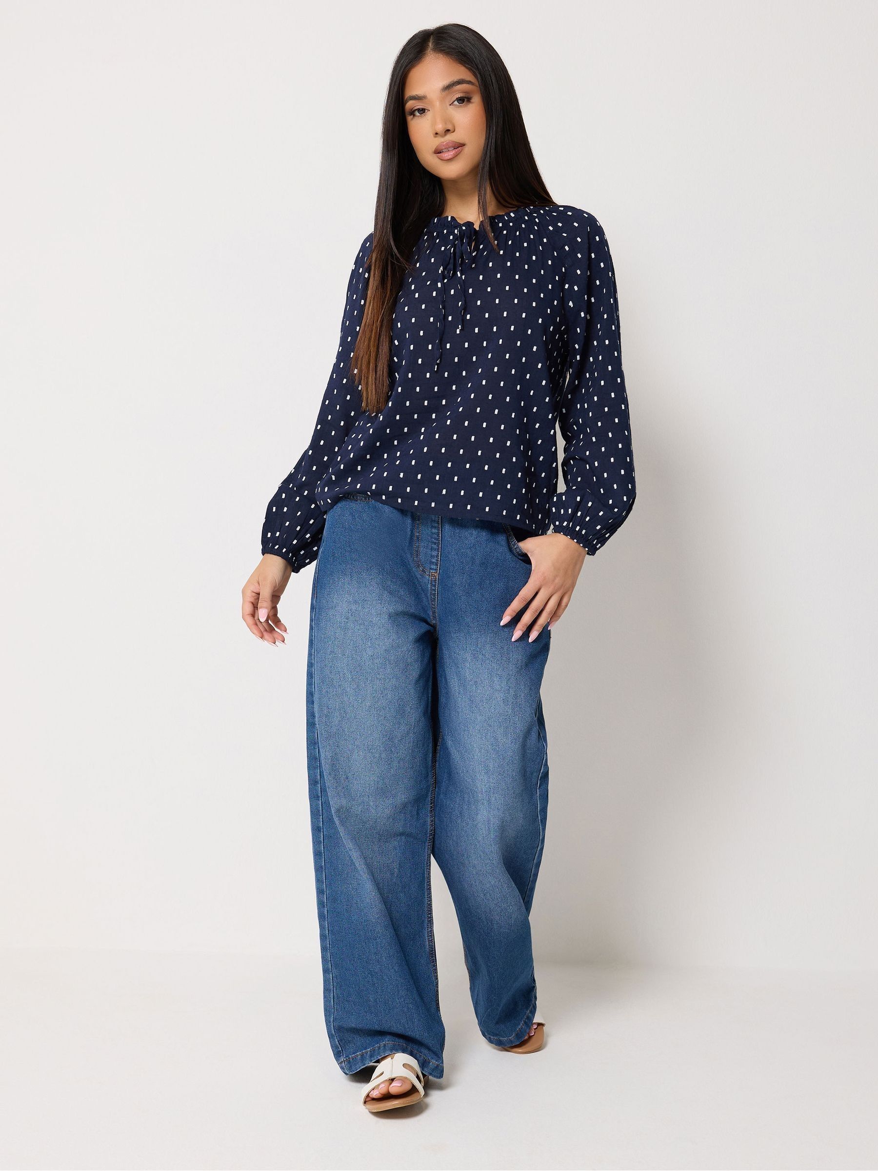 Buy M&Co Blue Petite Dobby Long Sleeve Tie Neck Blouse from Next USA