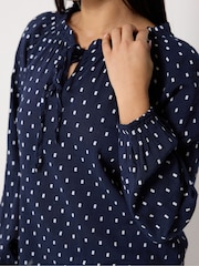 M&Co Blue Petite Dobby Long Sleeve Tie Neck Blouse - Image 4 of 5