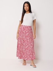 M&Co Red Petite Ditsy Midi Skirt - Image 1 of 5