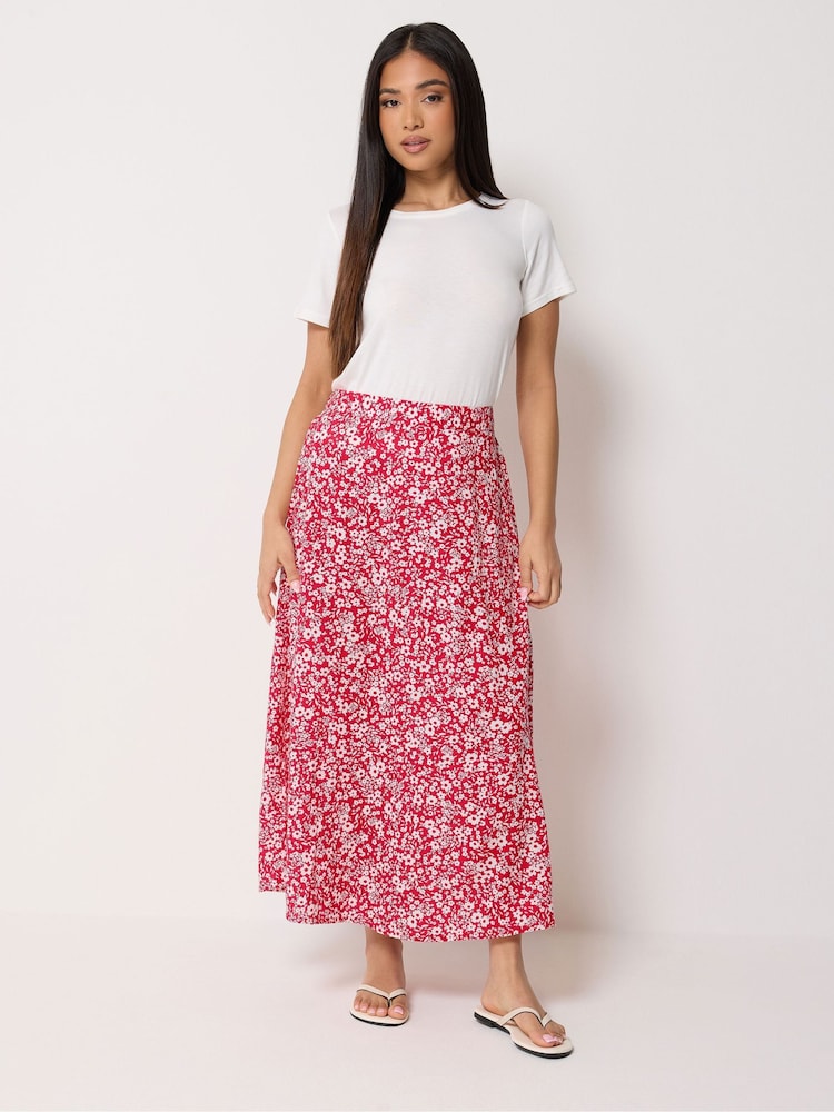 M&Co Red Petite Ditsy Midi Skirt - Image 1 of 5