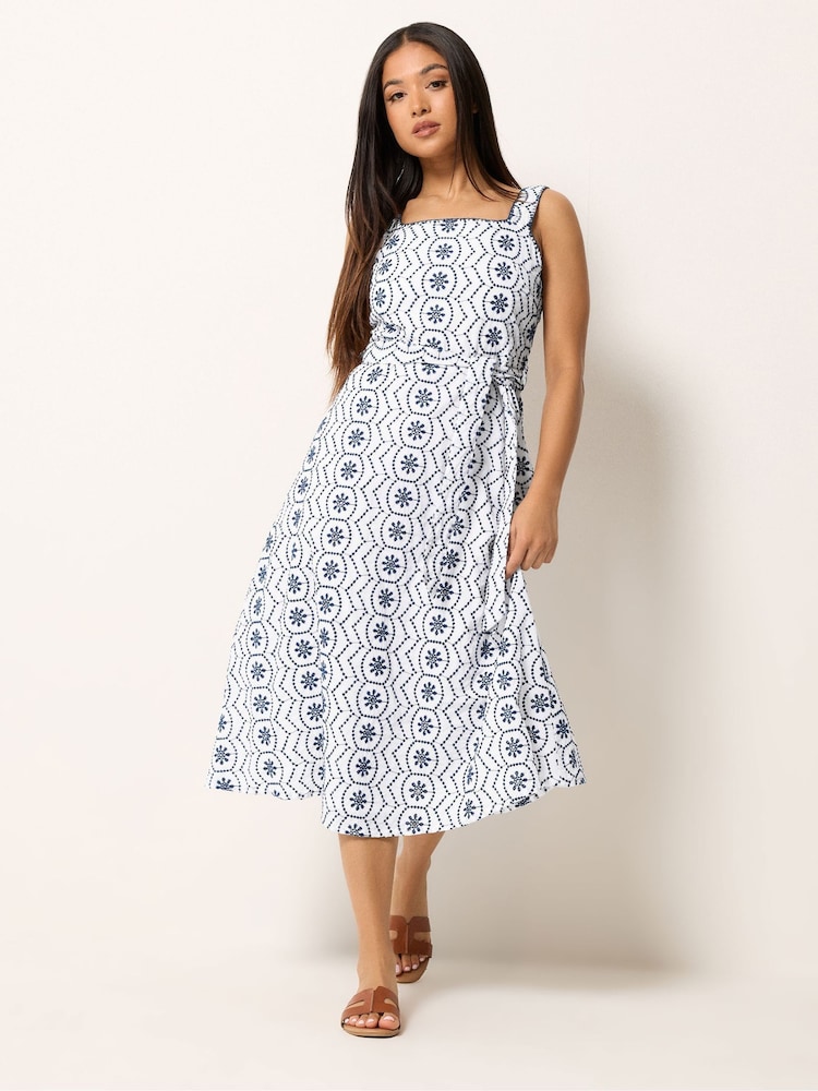 M&Co White Petite Embroidered Tie Waist Dress - Image 1 of 4