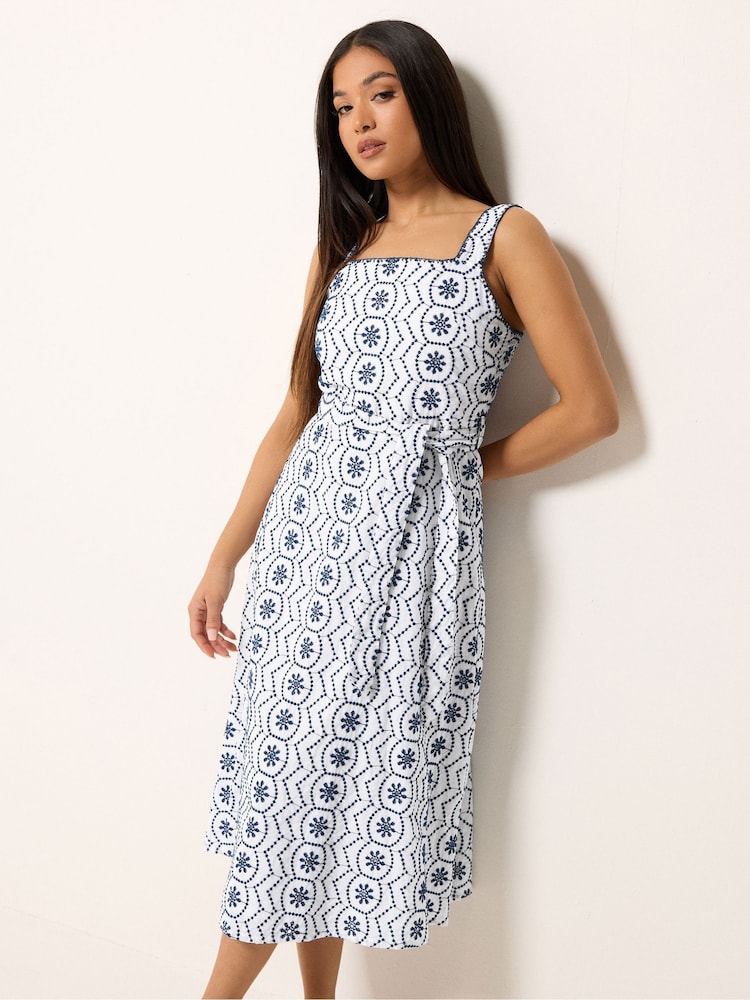 M&Co White Petite Embroidered Tie Waist Dress - Image 2 of 4