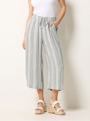 M&Co Grey Petite Stripe Cropped Wide Leg Trousers - Image 1 of 5