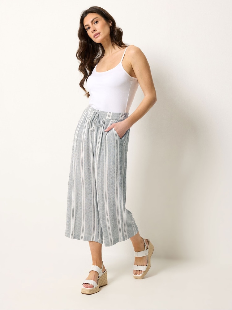 M&Co Grey Petite Stripe Cropped Wide Leg Trousers - Image 2 of 5