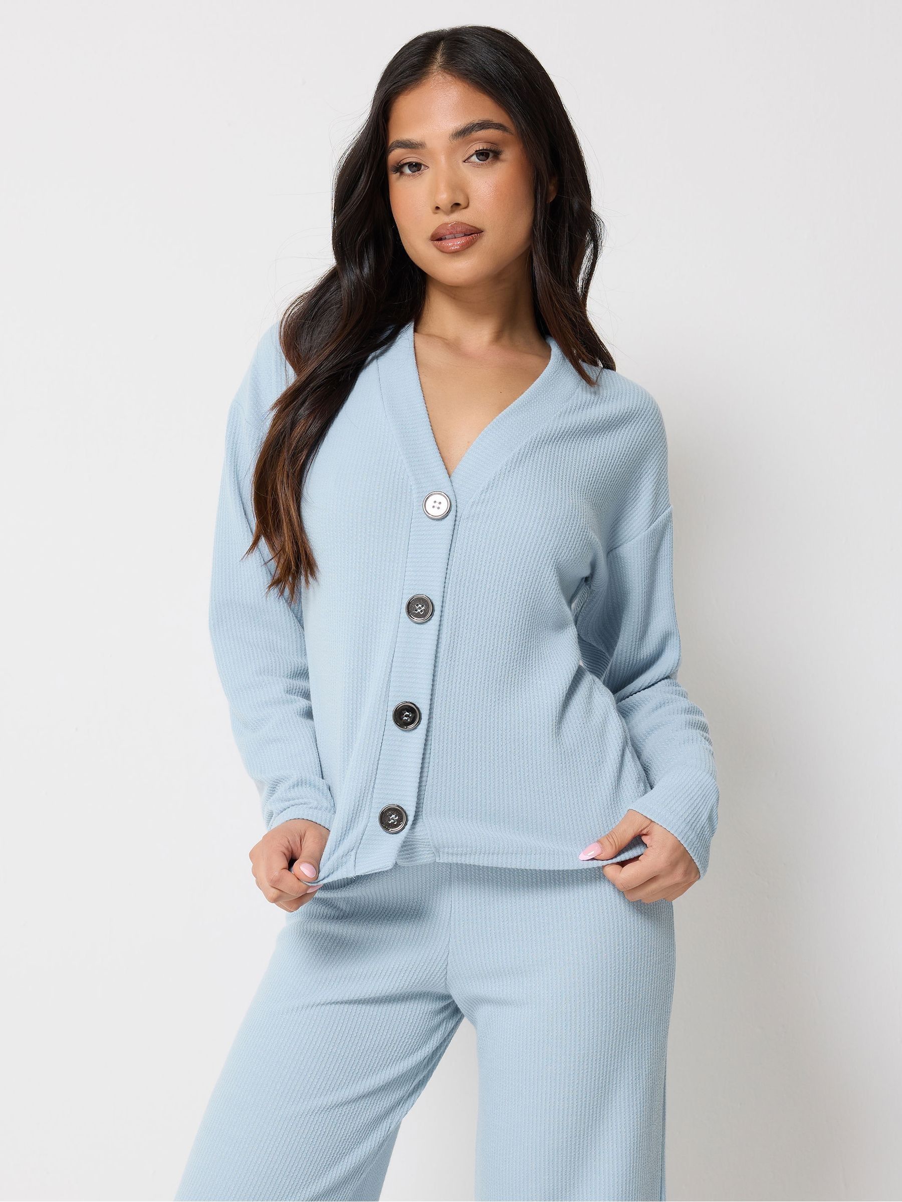 Pixiegirl Women's Blue Petite Ribbed Soft Touch Cardigan - Image 2