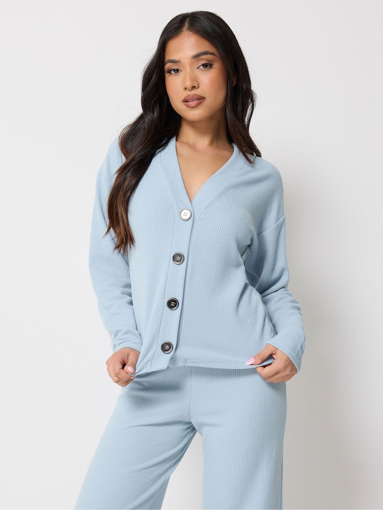 PixieGirl Petite Blue Textured Long Sleeve Button Cardigan - Image 1 of 2