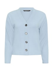 PixieGirl Petite Blue Textured Long Sleeve Button Cardigan - Image 2 of 2