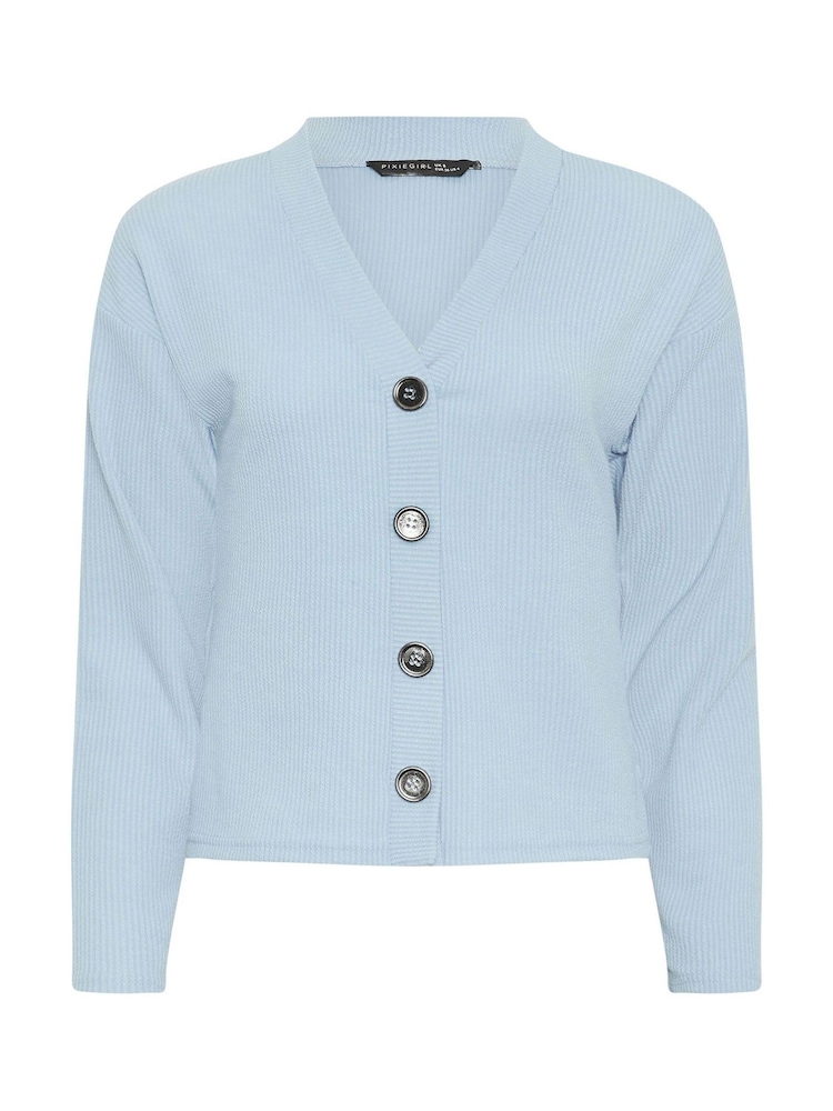 PixieGirl Petite Blue Textured Long Sleeve Button Cardigan - Image 2 of 2