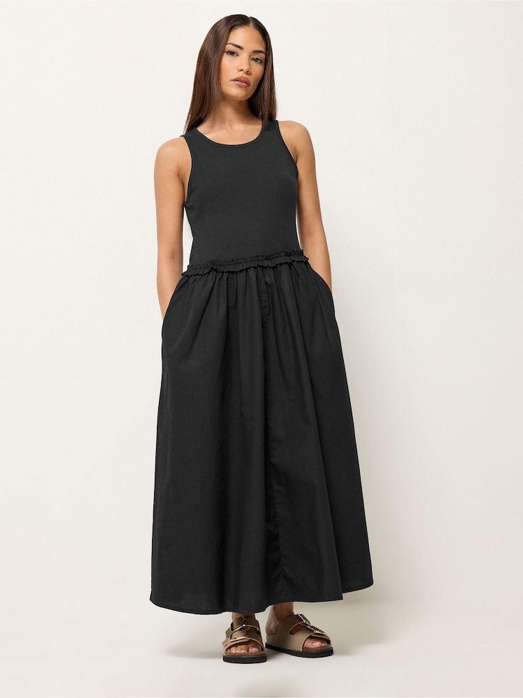 PixieGirl Petite Black Ruffle Detail Midi Dress - Image 1 of 5 PixieGirl Petite Black Ruffle Detail Midi Dress - Image 1 of 5