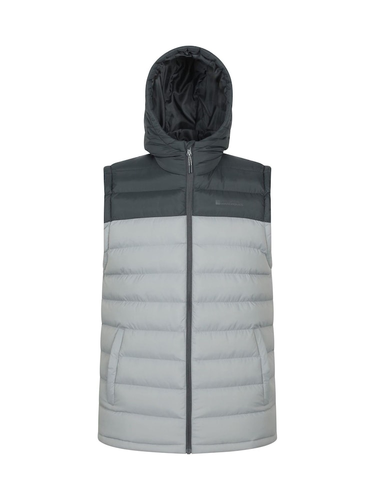 Mountain Warehouse Grey Seasons Mens Hooded Water-Resistant Padded Gilet - Image 1 of 5 Mountain Warehouse Grey Seasons Mens Hooded Water-Resistant Padded Gilet - Image 1 of 5