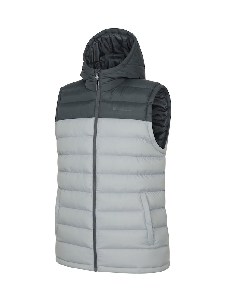 Mountain Warehouse Grey Seasons Mens Hooded Water-Resistant Padded Gilet - Image 2 of 5 Mountain Warehouse Grey Seasons Mens Hooded Water-Resistant Padded Gilet - Image 2 of 5