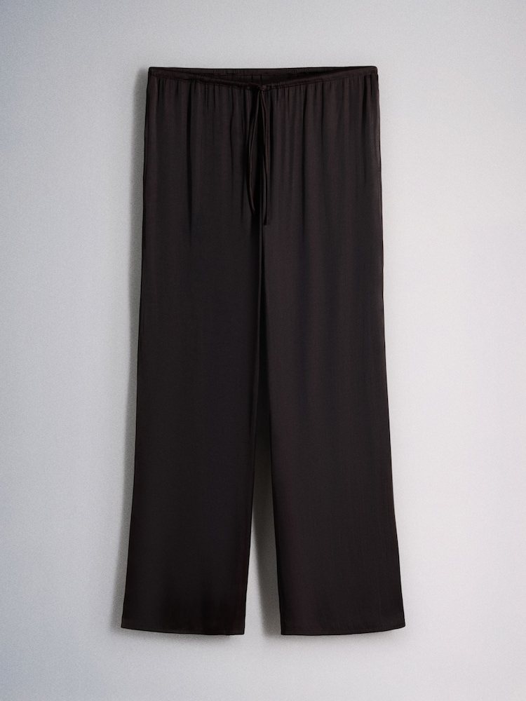 The Set Wide Leg Satin Co-Ord Shirt & Trousers Set Brown - Image 2 of 5