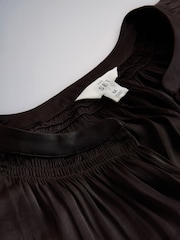 The Set Wide Leg Satin Co-Ord Shirt & Trousers Set Brown - Image 5 of 5