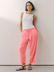 Bright Pink Barrel Leg Trousers with Linen - Image 2 of 8