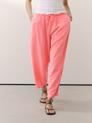 Bright Pink Barrel Leg Trousers with Linen - Image 3 of 8