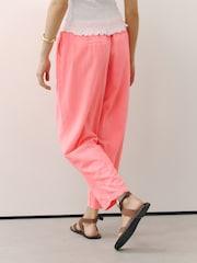 Bright Pink Barrel Leg Trousers with Linen - Image 4 of 8