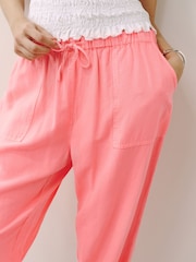Bright Pink Barrel Leg Trousers with Linen - Image 5 of 8