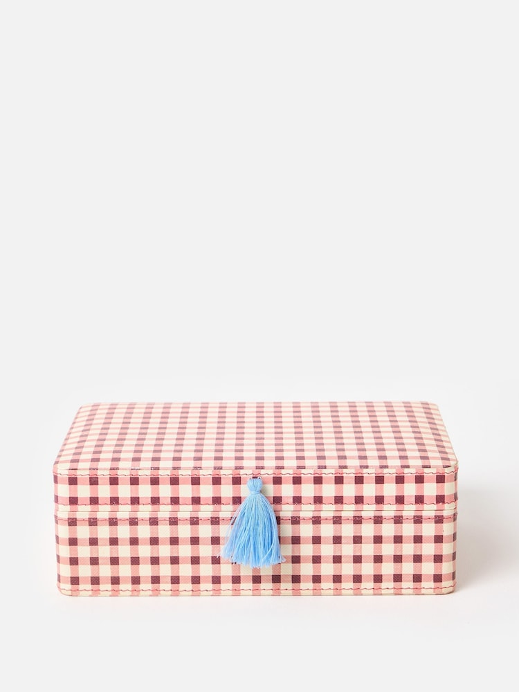 Oliver Bonas Pink Agnes Gingham Jewellery Box - Image 1 of 6