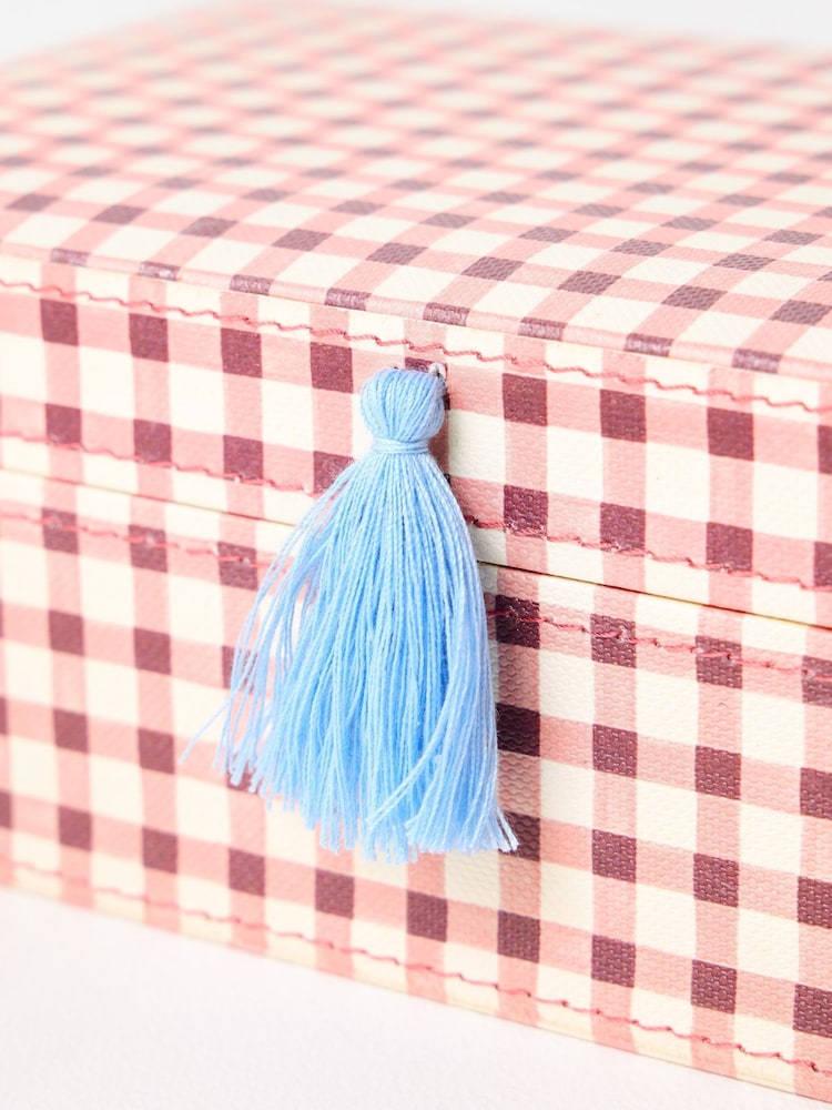 Oliver Bonas Pink Agnes Gingham Jewellery Box - Image 6 of 6