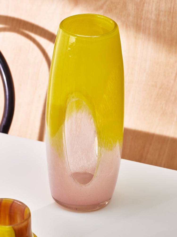 Oliver Bonas Pink Oritzó Yellow Glass Vase - Image 1 of 6