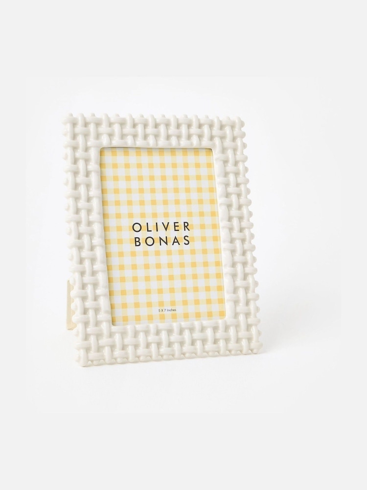 Oliver Bonas Cream Marçà White Lattice Photo Frame 5x7 - Image 1 of 5