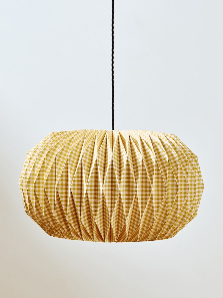 Oliver Bonas Yellow Vadella Gingham Paper Lamp Shade - Image 1 of 4