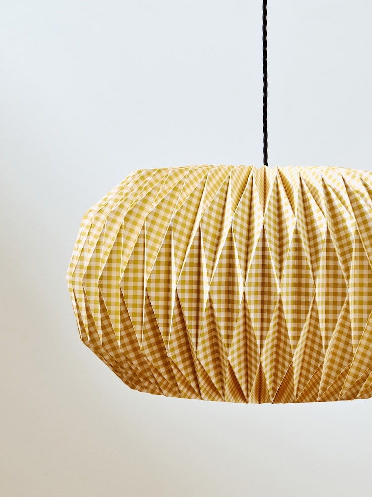 Oliver Bonas Yellow Vadella Gingham Paper Lamp Shade - Image 2 of 4