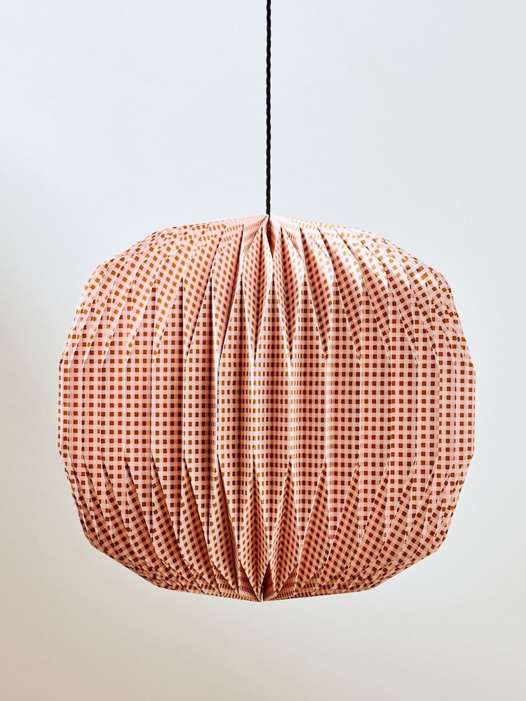 Oliver Bonas Pink Vadella Gingham Paper Lamp Shade - Image 1 of 4