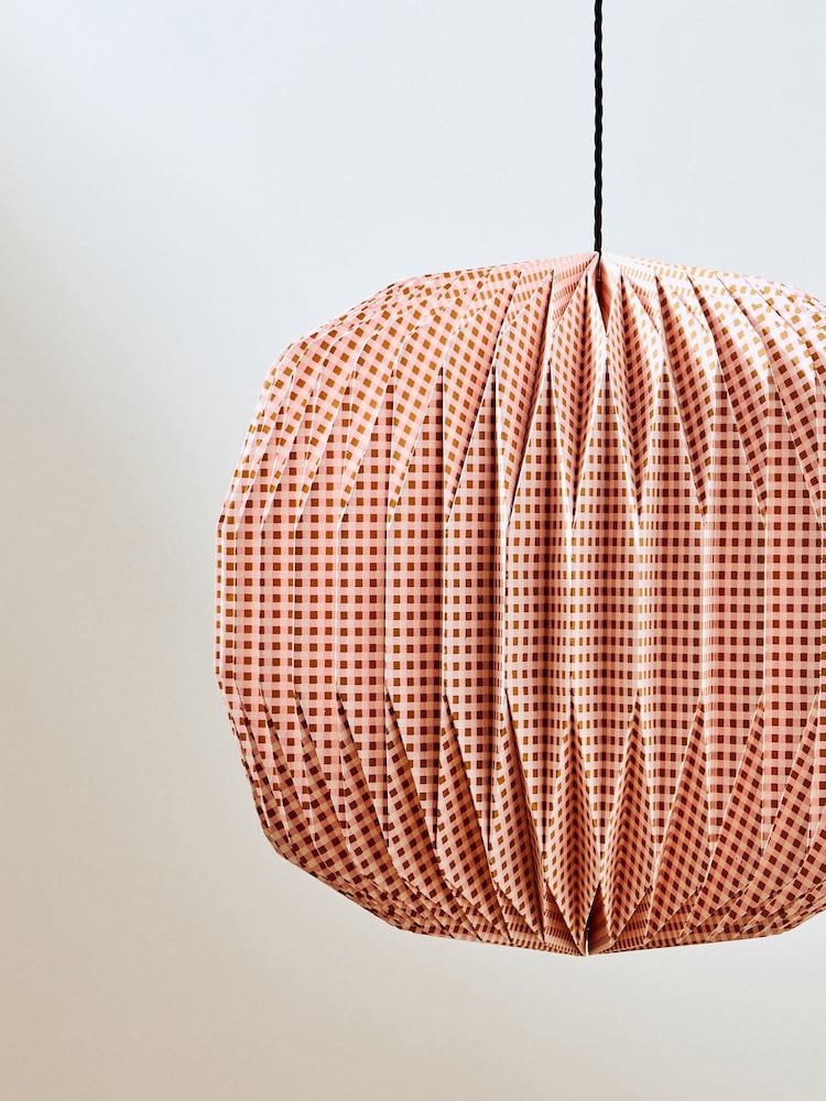 Oliver Bonas Pink Vadella Gingham Paper Lamp Shade - Image 2 of 4