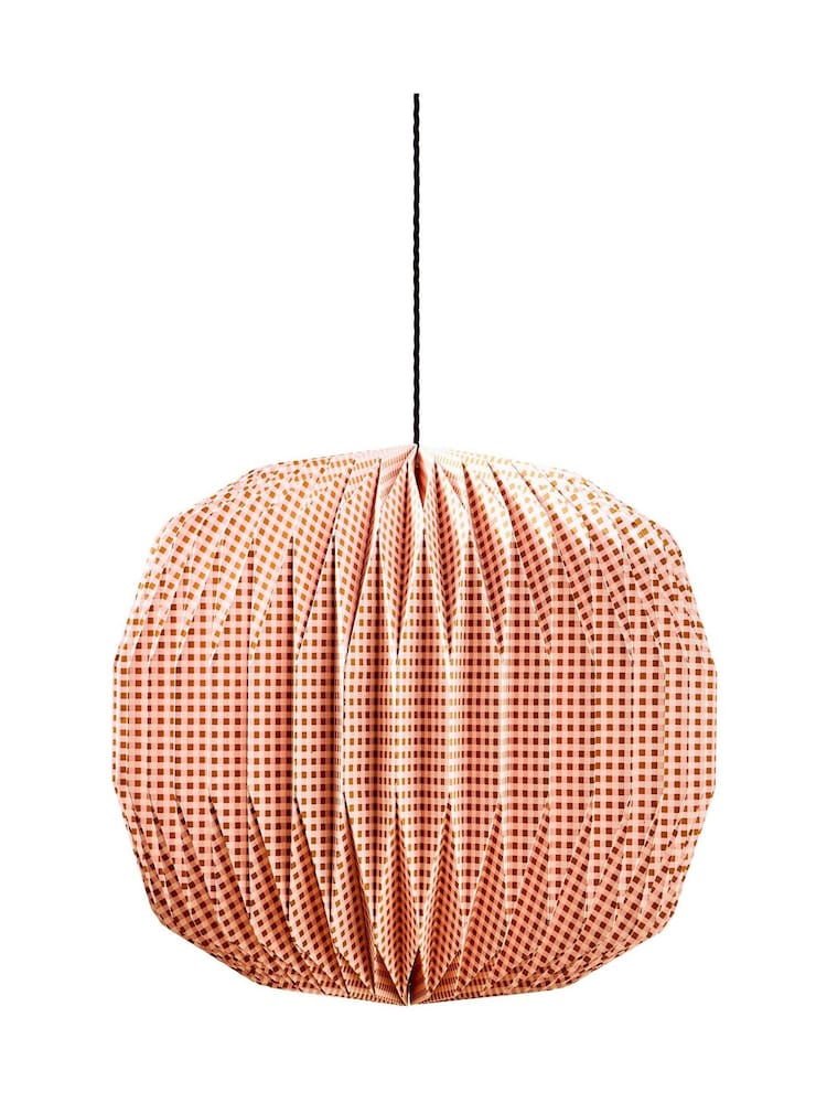Oliver Bonas Pink Vadella Gingham Paper Lamp Shade - Image 4 of 4