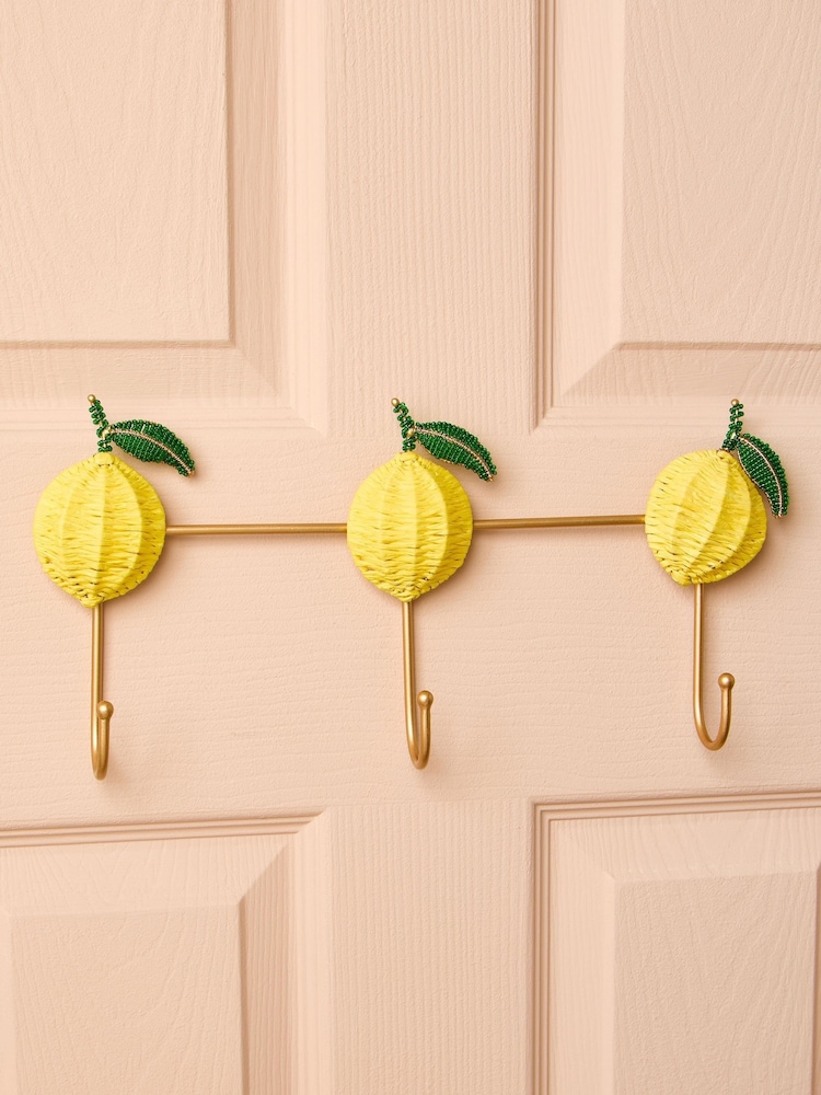 Oliver Bonas Yellow Lemon Raffia Wall Storage Hooks - Image 1 of 5