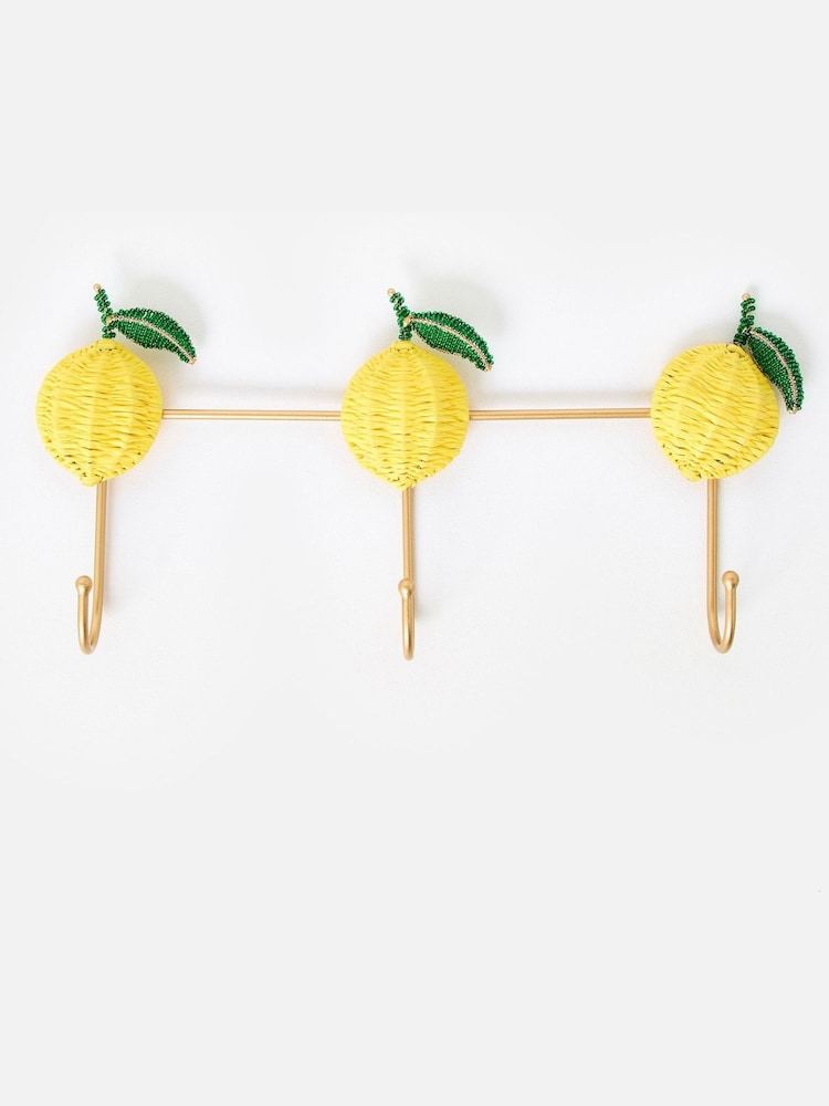 Oliver Bonas Yellow Lemon Raffia Wall Storage Hooks - Image 2 of 5