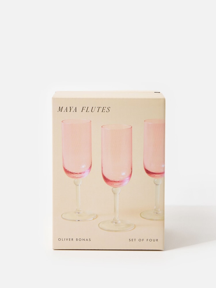 Oliver Bonas Set of 4 Pink Maya Champagne Flutes - Image 5 of 5