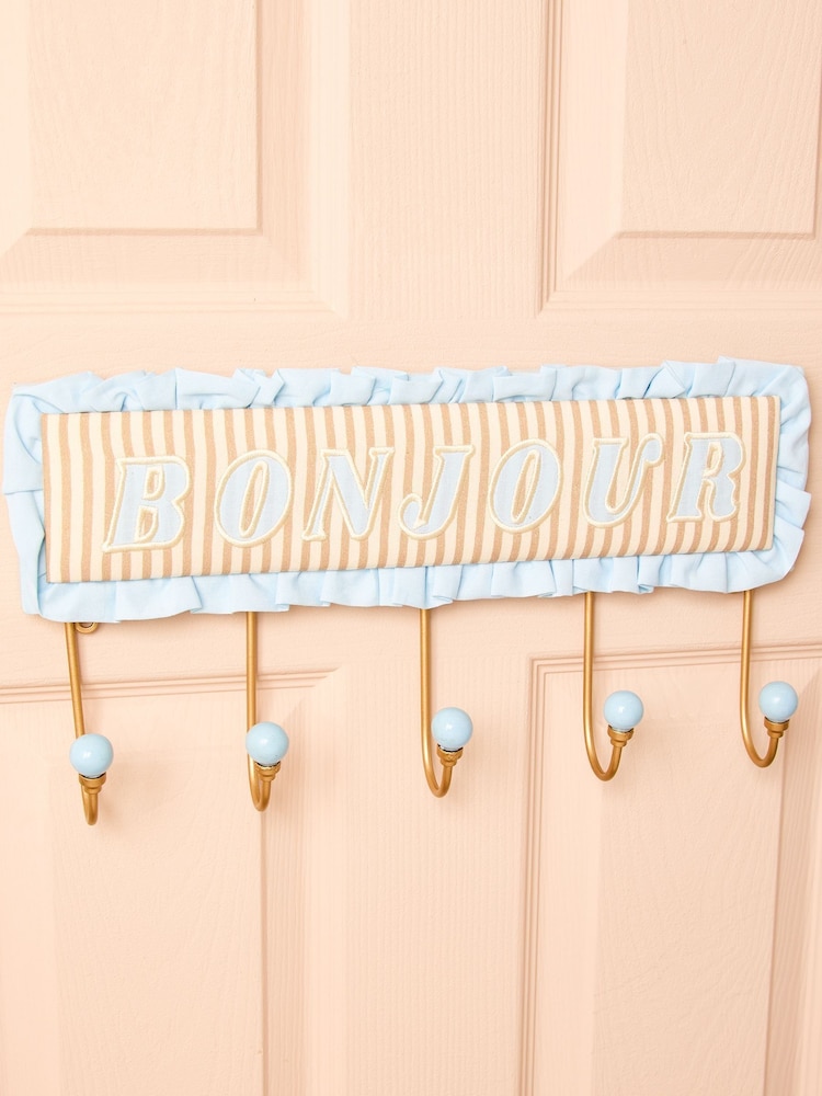 Oliver Bonas Blue Bonjour Blue Striped Wall Storage Hooks - Image 1 of 5