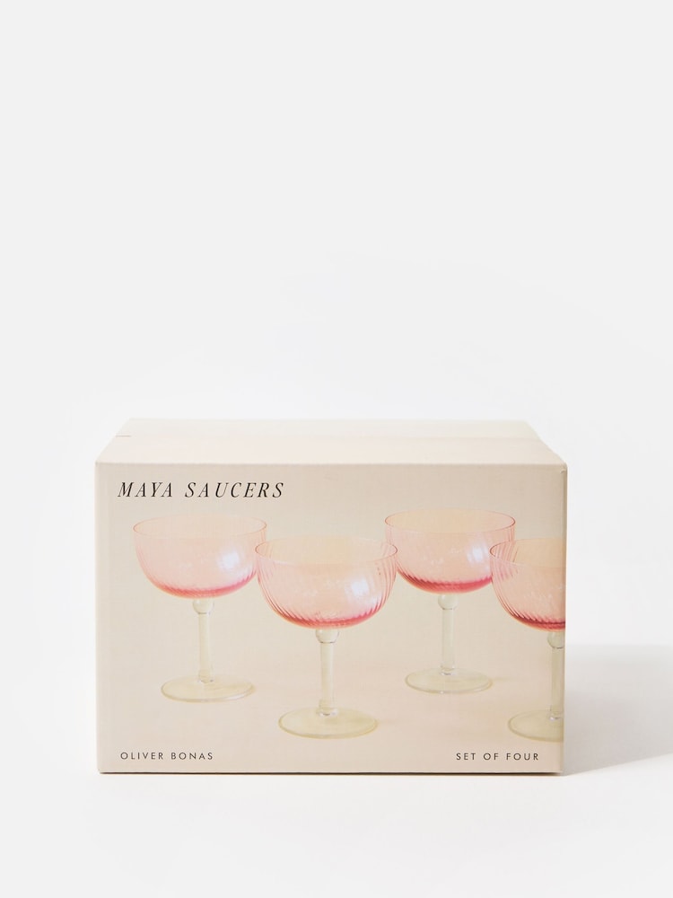 Oliver Bonas Set of 4 Pink Maya Champagne Saucers - Image 5 of 5