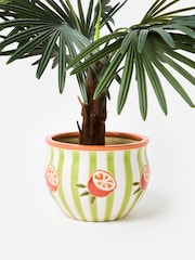 Oliver Bonas Green Striped Orange Ceramic Plant Pot - Image 1 of 4