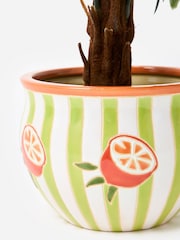 Oliver Bonas Green Striped Orange Ceramic Plant Pot - Image 2 of 4