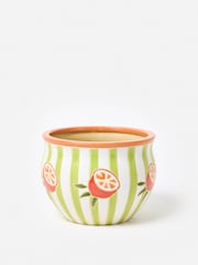 Oliver Bonas Green Striped Orange Ceramic Plant Pot - Image 3 of 4
