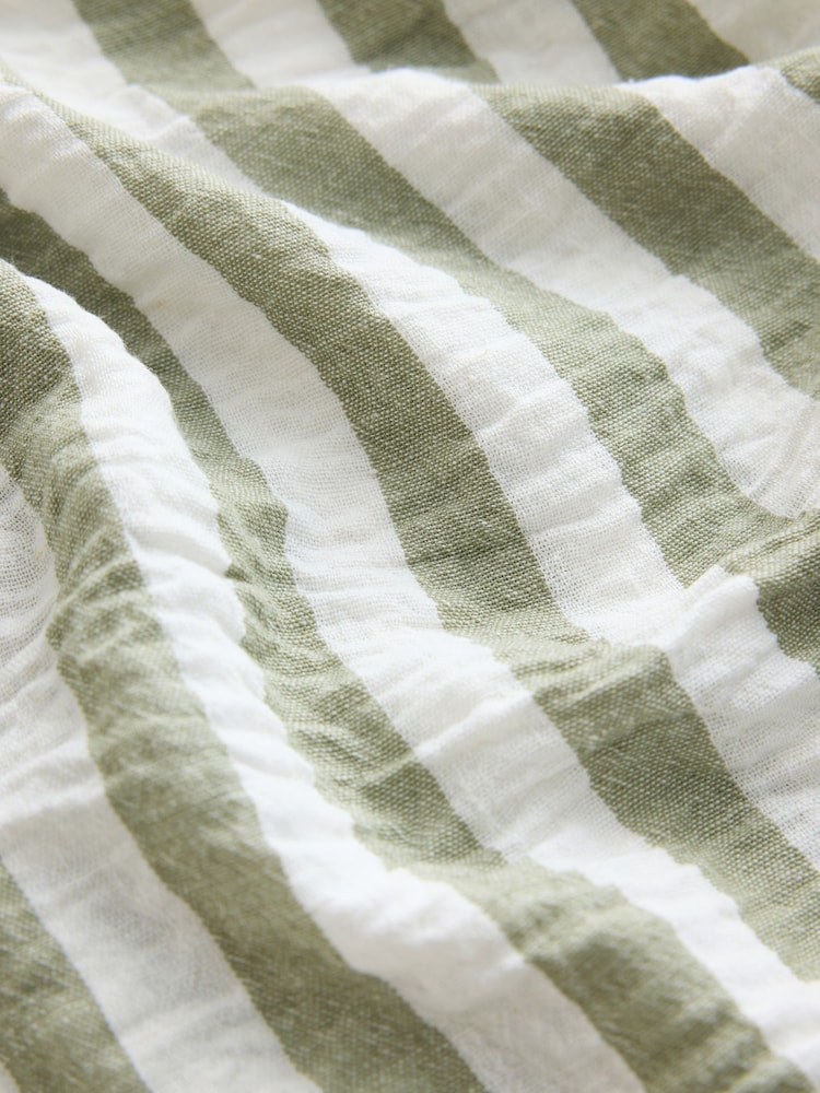Sage Green/White Stripe Pull On Wide Leg Trousers with Linen - Image 10 of 10