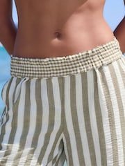 Sage Green/White Stripe Pull On Wide Leg Trousers with Linen - Image 4 of 10