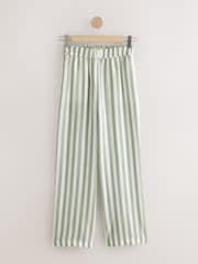 Sage Green/White Stripe Pull On Wide Leg Trousers with Linen - Image 7 of 10