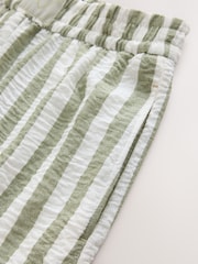 Sage Green/White Stripe Pull On Wide Leg Trousers with Linen - Image 9 of 10