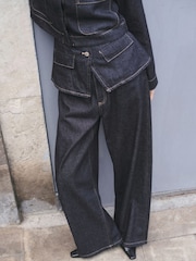 Mango Blue Cotton Blend Balloon Trousers - Image 3 of 4